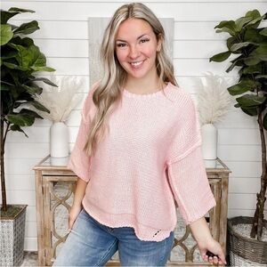 Easel Pink Knit Sweater Top Relaxed Short Sleeve Lightweight Pullover Size 1X 🆕
